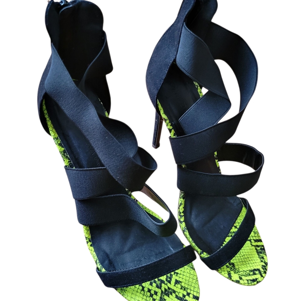 Wild Diva Black and Yellow Strappy Heels